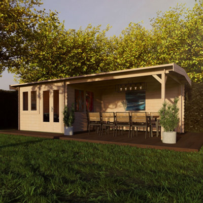 Lugarde Woodpro Premium Richmond Log Cabin - 7m x 3m - Double Glazed Pent Roof with Veranda - 4