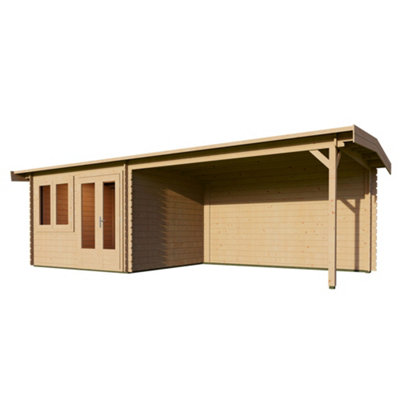 Lugarde Woodpro Premium Richmond Log Cabin - 7m x 3m - Double Glazed Pent Roof with Veranda - 6