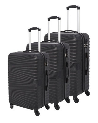 LUGGIT 3 Pcs Travel Lightweight Trolley Luggage Suitcase Set, Hard Shell - Rippled Black