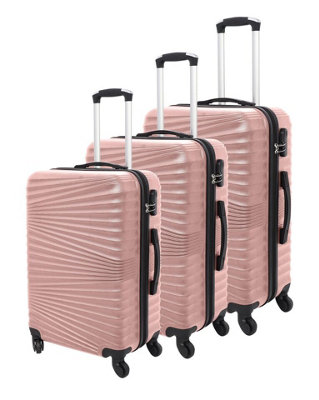 LUGGIT 3 Pcs Travel Lightweight Trolley Luggage Suitcase Set, Hard Shell - Rippled Rose Gold