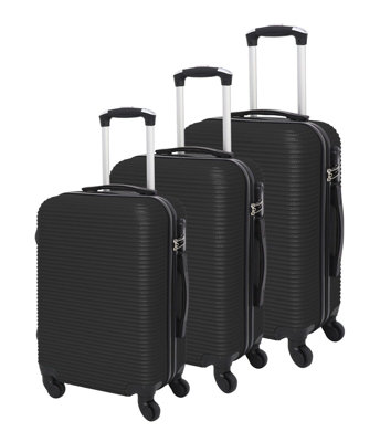 LUGGIT 3 Pcs Travel Lightweight Trolley Luggage Suitcase Set of 3 Sizes, ABS Shell - Parallel Line Black