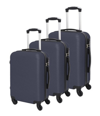 LUGGIT 3 Pcs Travel Lightweight Trolley Luggage Suitcase Set of 3 Sizes, ABS Shell - Parallel Line Dark Blue