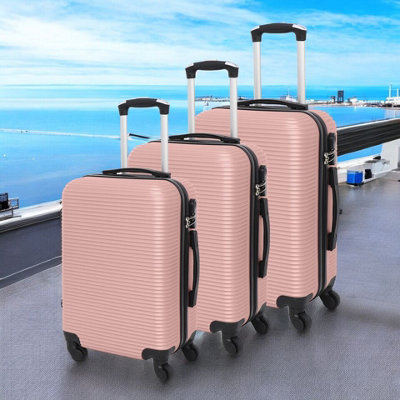 LUGGIT 3 Pcs Travel Lightweight Trolley Luggage Suitcase Set of 3 Sizes ABS Shell Parallel Line Rose Gold