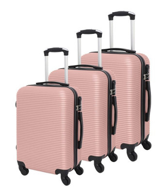 LUGGIT 3 Pcs Travel Lightweight Trolley Luggage Suitcase Set of 3 Sizes, ABS Shell - Parallel Line Rose Gold