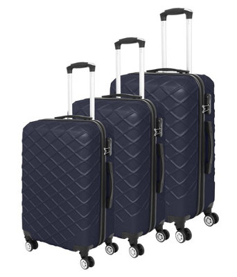 LUGGIT 3 Pcs Travel Lightweight Trolley Luggage Suitcase Set of 3 Sizes, ABS Shell - Quilted Dark Blue