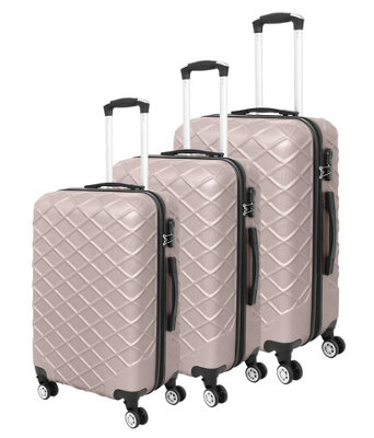 LUGGIT 3 Pcs Travel Lightweight Trolley Luggage Suitcase Set of 3 Sizes, ABS Shell - Quilted Gold