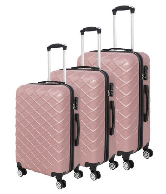 LUGGIT 3 Pcs Travel Lightweight Trolley Luggage Suitcase Set of 3 Sizes, ABS Shell - Quilted Rose Gold