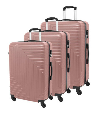 LUGGIT 3 Pcs Travel Lightweight Trolley Luggage Suitcase Set of 3 Sizes, ABS Shell - Ridged Line Rose Gold