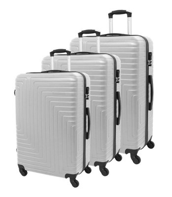 LUGGIT 3 Pcs Travel Lightweight Trolley Luggage Suitcase Set of 3 Sizes, ABS Shell - Ridged Line Silver White