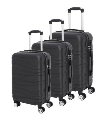 LUGGIT 3 Pcs Travel Lightweight Trolley Luggage Suitcase Set of 3 Sizes, ABS Shell - Wavy Line Black