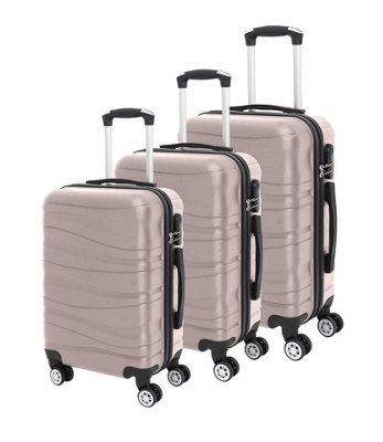 LUGGIT 3 Pcs Travel Lightweight Trolley Luggage Suitcase Set of 3 Sizes, ABS Shell - Wavy Line Golden