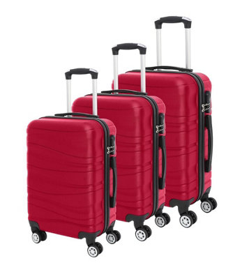 LUGGIT 3 Pcs Travel Lightweight Trolley Luggage Suitcase Set of 3 Sizes, ABS Shell - Wavy Line Red