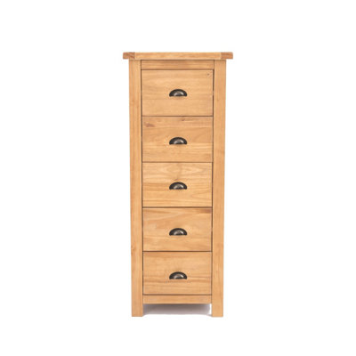 Lugo 5 Drawer Narrow Chest of Drawers Brass Cup Handle