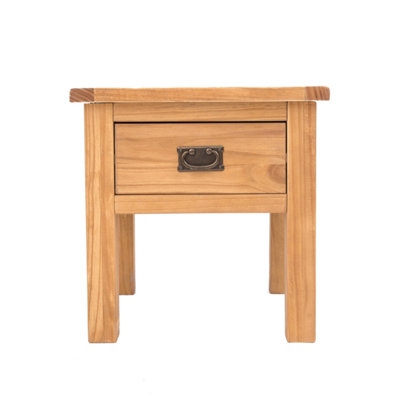 Lugo Waxed 1 Drawer Side Table Brass Drop Handle