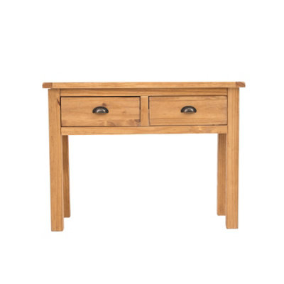 Lugo Waxed 2 Drawer Console Table Brass Cup Handle