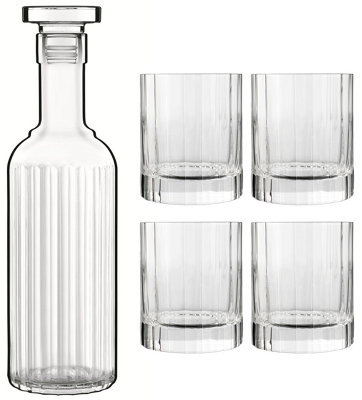 Luigi Bormioli Bach Clear Round Crystal Dishwasher Safe Modern Whisky Glasses Set and Decanter Pack of 5