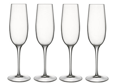 Luigi Bormioli Crescendo Clear Straight Crystal Modern Durable Champagne Glasses Set 235ml Pack of 4