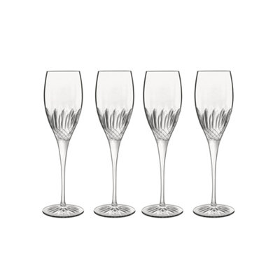 Luigi Bormioli Diamante Clear Round Crystal Dishwasher Safe Champagne and Prosecco Glasses Set 220ml Pack of 4