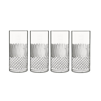 Luigi Bormioli Diamante Clear Round Crystal Dishwasher Safe Hi-Ball Glasses Set 480ml Pack of 4