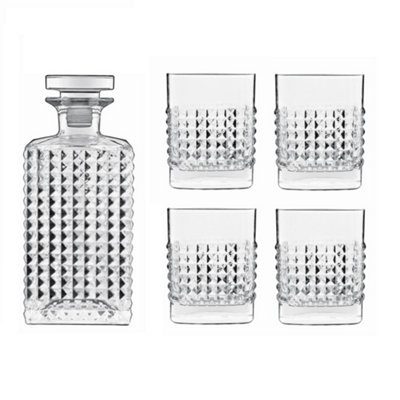 Luigi Bormioli Elixir Clear Round Crystal Dishwasher Safe Whisky Glasses Set and Decanter Pack of 5