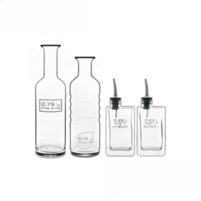 Luigi Bormioli Optima Clear Round Glass Dishwasher Safe Modern Condiment Bottle Set Pack of 4