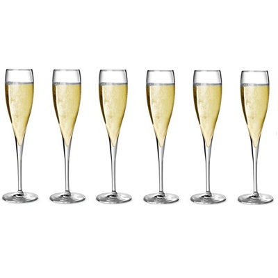 Luigi Bormioli Vinotheque Clear Round Dishwasher Safe Elegant Flute Glasses Set 175ml Pack of 6