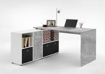 Luiz Concrete Grey and White Corner Desk