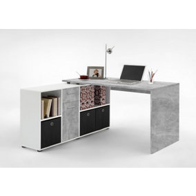 Luiz Concrete Grey and White Corner Desk