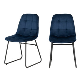 Lukas Dining Chair (Pack of 2) - L54 x W43 x H81 cm - Sapphire Blue Velvet