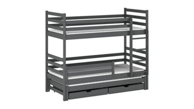 Luke Bunk Bed with Trundle and Storage In Graphite and Foam Mattresses W1980mm x H1610mm x D980mm