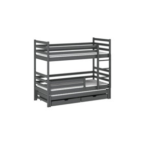 Luke Bunk Bed with Trundle and Storage In Graphite and Foam Mattresses W1980mm x H1610mm x D980mm