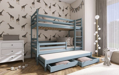 Luke Bunk Bed with Trundle and Storage In Grey and Foam/Bonnell Mattresses W1980mm x H1610mm x D980mm