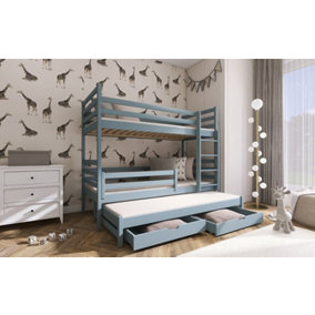 Luke Bunk Bed with Trundle and Storage In Grey and Foam Mattresses W1980mm x H1610mm x D980mm