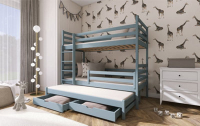 Luke Bunk Bed with Trundle and Storage In Grey W1980mm x H1610mm x D980mm