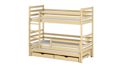 Luke Bunk Bed with Trundle and Storage In Pine W1980mm x H1610mm x D980mm