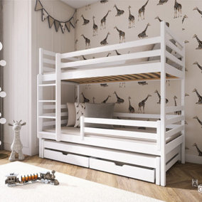 Luke Bunk Bed with Trundle and Storage In White W1980mm x H1610mm x D980mm
