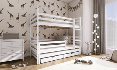 Luke Bunk Bed with Trundle and Storage In White W1980mm x H1610mm x D980mm