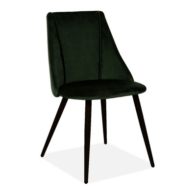 Lule Upholstered Dining Chair with Black Legs (Pack of 2) - Velvet - L53 x W50 x H83.5 cm - Deep Green
