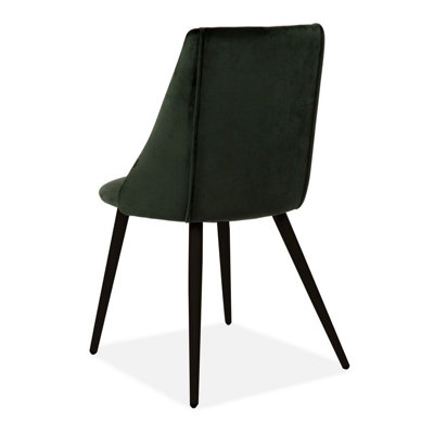 Lule Upholstered Dining Chair with Black Legs (Pack of 2) - Velvet - L53 x W50 x H83.5 cm - Deep Green