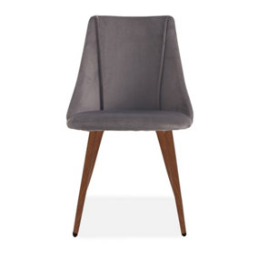Lule Upholstered Dining Chair with Walnut Legs (Pack of 2) - Velvet - L53 x W50 x H83.5 cm - Deep Grey