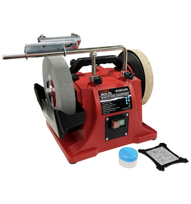 Lumberjack 200mm Professional Whetstone Sharpener System Includes Leather Honing & 220 Grit Grinding Wheel