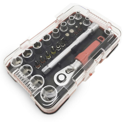 Lumberjack 25 Piece 1/4" Square Drive Metric Socket Set with Screwdriver Bits For DIY Home Workshop & Professional Use