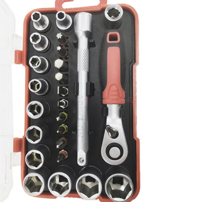Lumberjack 25 Piece 1/4" Square Drive Metric Socket Set with Screwdriver Bits For DIY Home Workshop & Professional Use