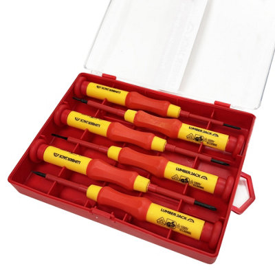 Lumberjack 6pc VDE Precision Screwdriver Set, Chrome Vanadium Steel, Phillips & Flat Head, For Electrical Work