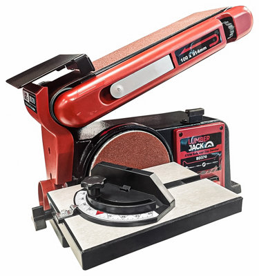 Lumberjack Belt Disc Sander Bench Top Linisher 915 x 100mm Heavy Duty Cast Iron Base Intergrated Dust Port Adjustable Side Table