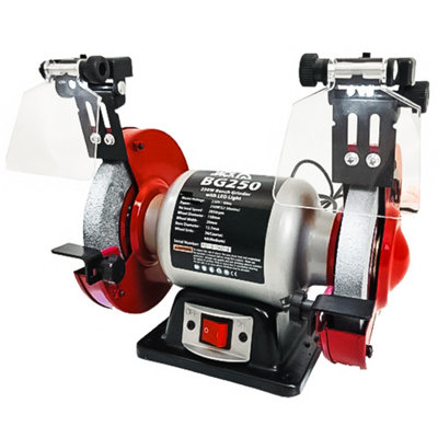 Lumberjack Bench Grinder 250W Motor 150mm Coarse Disc Grinding Sander with LED Work Lights & Eye Safety Shields