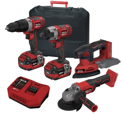 Lumberjack Cordless 20V Combi Drill Impact Driver Drill Detail Sander & Angle Grinder with 4A Batteries & Fast Charger