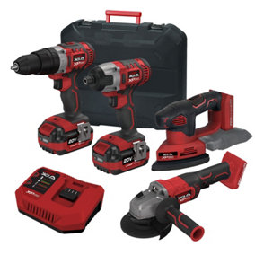 Lumberjack Cordless 20V Combi Drill Impact Driver Drill Detail Sander & Angle Grinder with 4A Batteries & Fast Charger