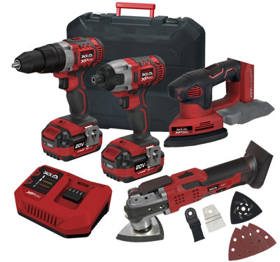 Lumberjack Cordless 20V Combi Drill Impact Driver Drill Detail Sander & Multi Tool with 4A Batteries & Fast Charger
