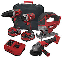 Lumberjack Cordless 20V Combi Drill Impact Driver Drill Jigsaw & Angle Grinder with 4A Batteries & Fast Charger